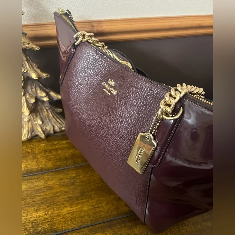Coach Ava Chain Patent Pebbled Leather Purse Tote
